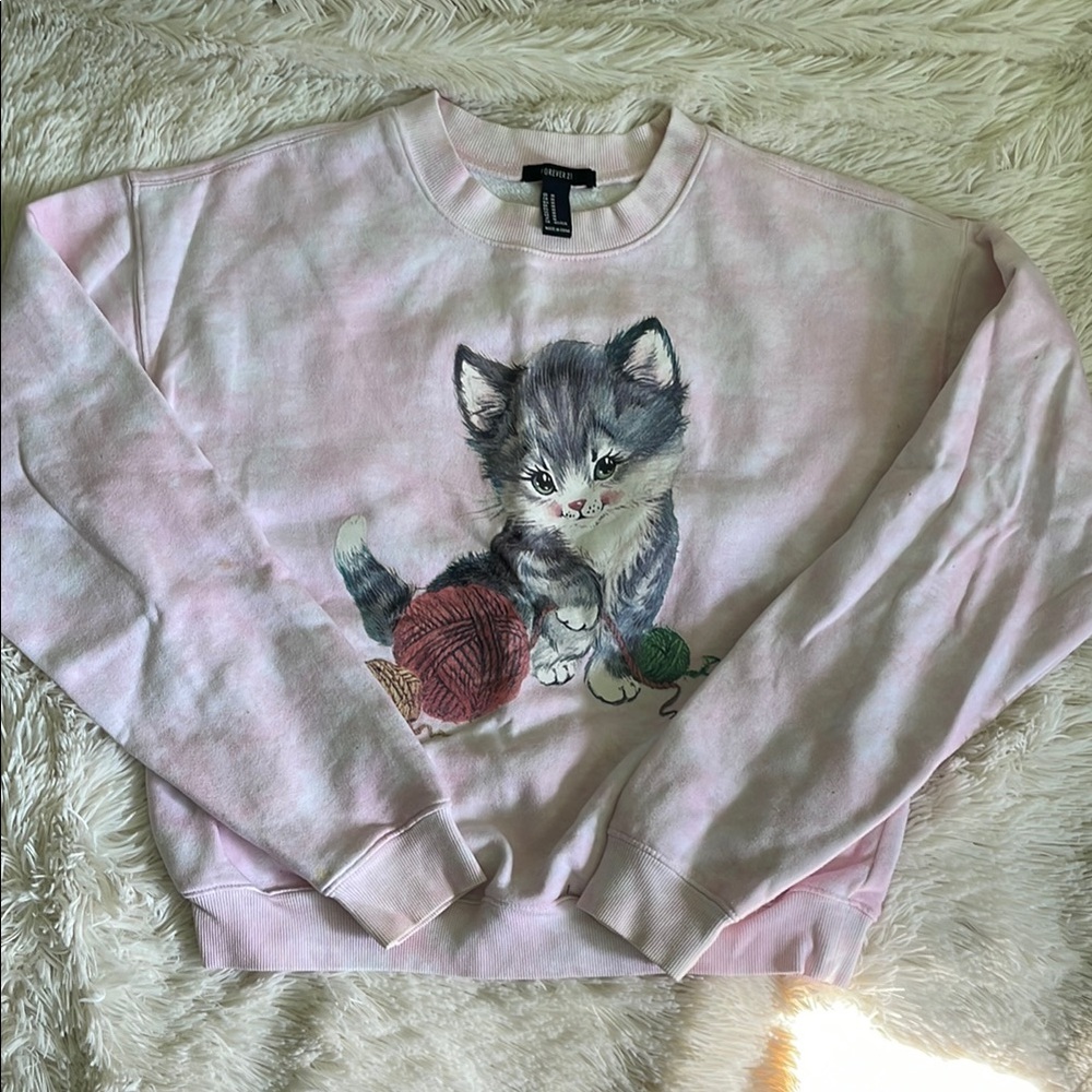 Pink Sweatshirt with Kitten Print